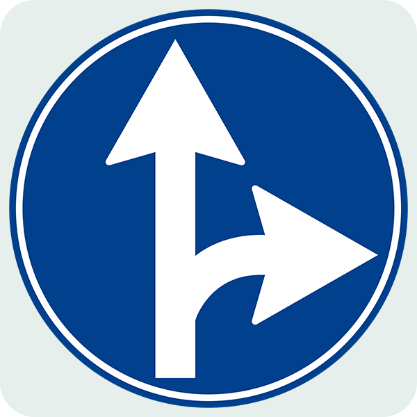 İleri Ve Sağa Mecburi Yön Trafik İşareti - Ehliyet Sınav Soruları