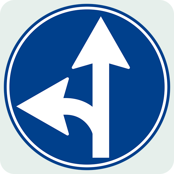 İleri Ve Sola Mecburi Yön Trafik İşareti - Ehliyet Sınav Soruları