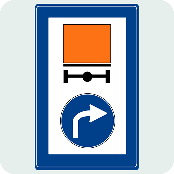 Tehlikeli Madde Taşıyan Taşıtların İzleyecekleri Mecburi Yön Trafik İşareti - Ehliyet Sınav Soruları